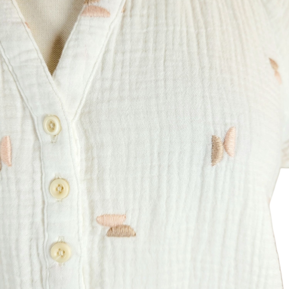 MADEWELL Embroidered Lightspun Ruffle Sleeve Henley Top White Neutral M - Picture 5 of 10
